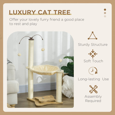 PawHut Cat Tree, with Scratching Posts, Hammock, Toy Ball - Beige 
