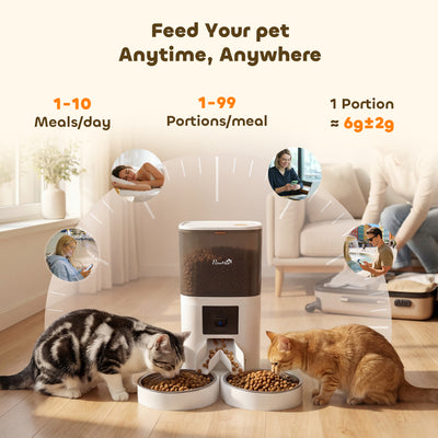 PawHut Automatic Cat Feeder for 2 Cats with HD Camera，2.4G & 5G WiFi Pet Food Dispenser 6L APP Control 