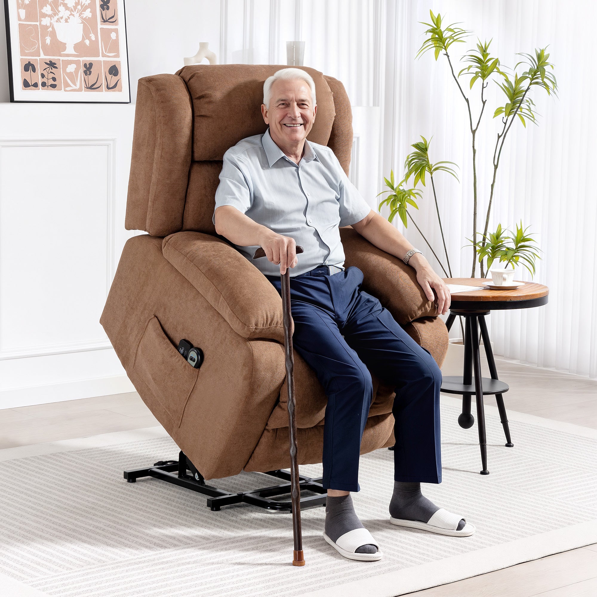HOMCOM Power Lift Recliner Chair with Massage, Overstuffed Lift Chair for Elderly with Footrest, Remote and Side Pocket, Brown 