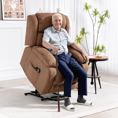 HOMCOM Power Lift Recliner Chair with Massage, Overstuffed Lift Chair for Elderly with Footrest, Remote and Side Pocket, Brown 
