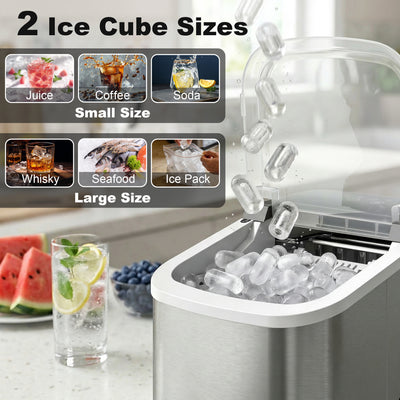 HOMCOM Ice Maker Machine Countertop, 9 Cubes Ready in 7 Mins, 12 KG in 24Hrs, 2 Sizes of Bullet, Self-Cleaning Ice Machine with Portable Handle, Scoop and Basket for Home Kitchen Office RV 
