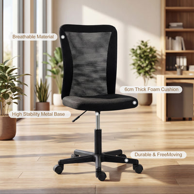 Vinsetto Computer Desk Chair, Armless Mesh Office Chair with Adjustable Height and Rolling Wheels, Black 