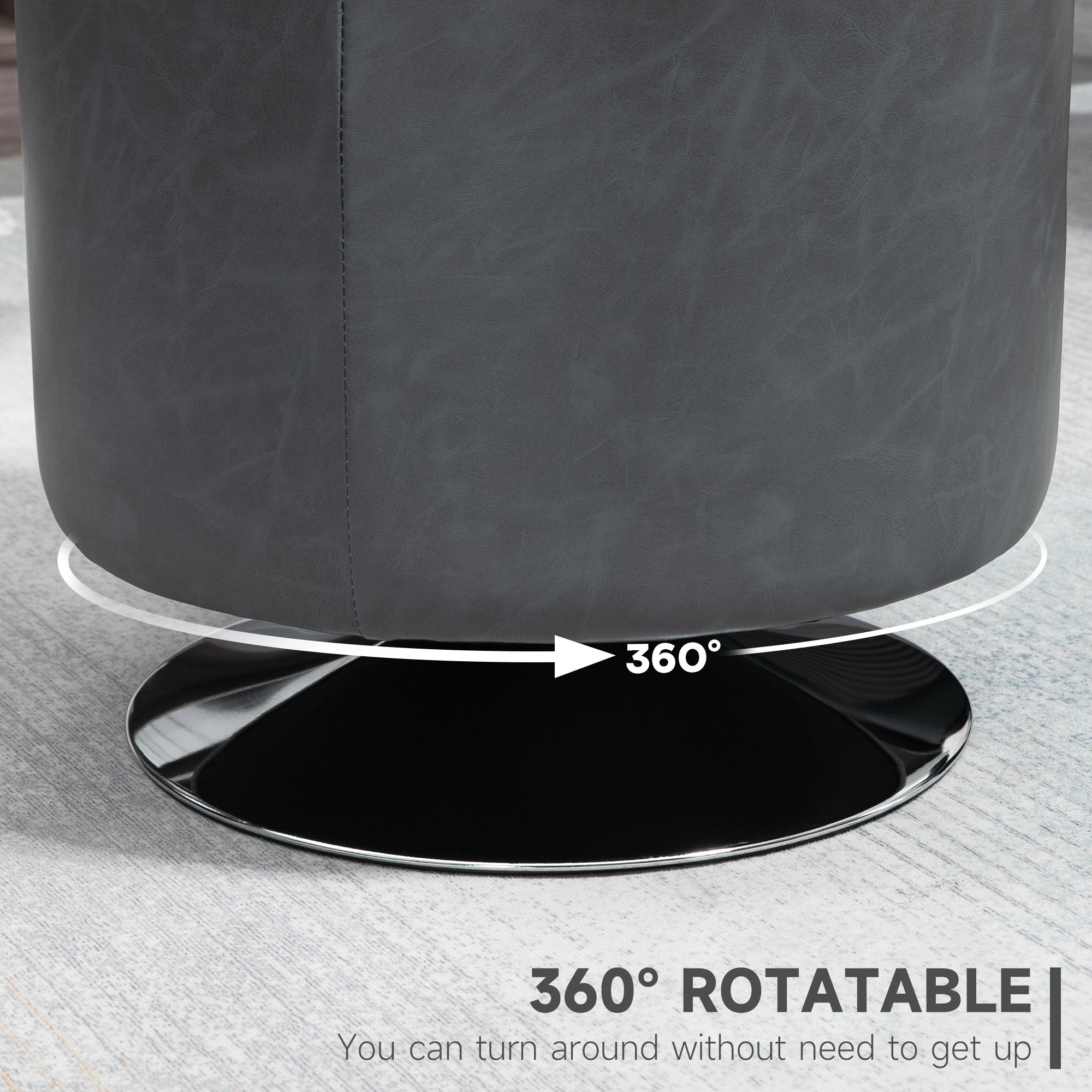 HOMCOM 360\'c2\'b0 Swivel Foot Stool Round PU Ottoman with Thick Sponge Padding and Solid Steel Base, Grey
