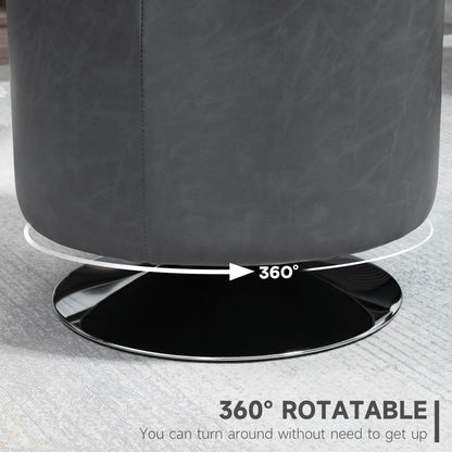 HOMCOM 360\'c2\'b0 Swivel Foot Stool Round PU Ottoman with Thick Sponge Padding and Solid Steel Base, Grey