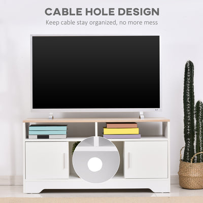 HOMCOM TV Stand Cabinet up to 50", Modern TV Unit with Storage, Open Shelves and Cable Management for Living Room, Bedroom, White 