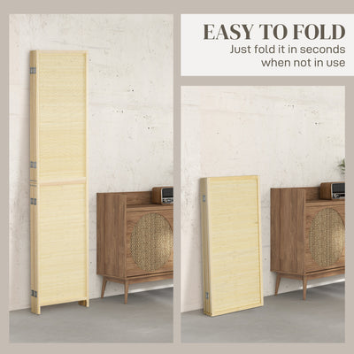 HOMCOM Room Divider, Freestanding Privacy Screen, 4 Panel Folding, 180 x 180cm, Natural 