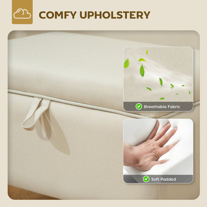 HOMCOM 16L Linen Storage Ottoman Padded Footstool with Rubberwood Legs for Storage Box, Bed End, Shoe Bench, Seating, Beige