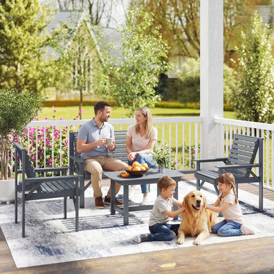 Outsunny 4 Piece Wooden Garden Furniture Set, Outdoor Garden Sofa Set with 2 Armchairs, Loveseat and Coffee Table, Grey 