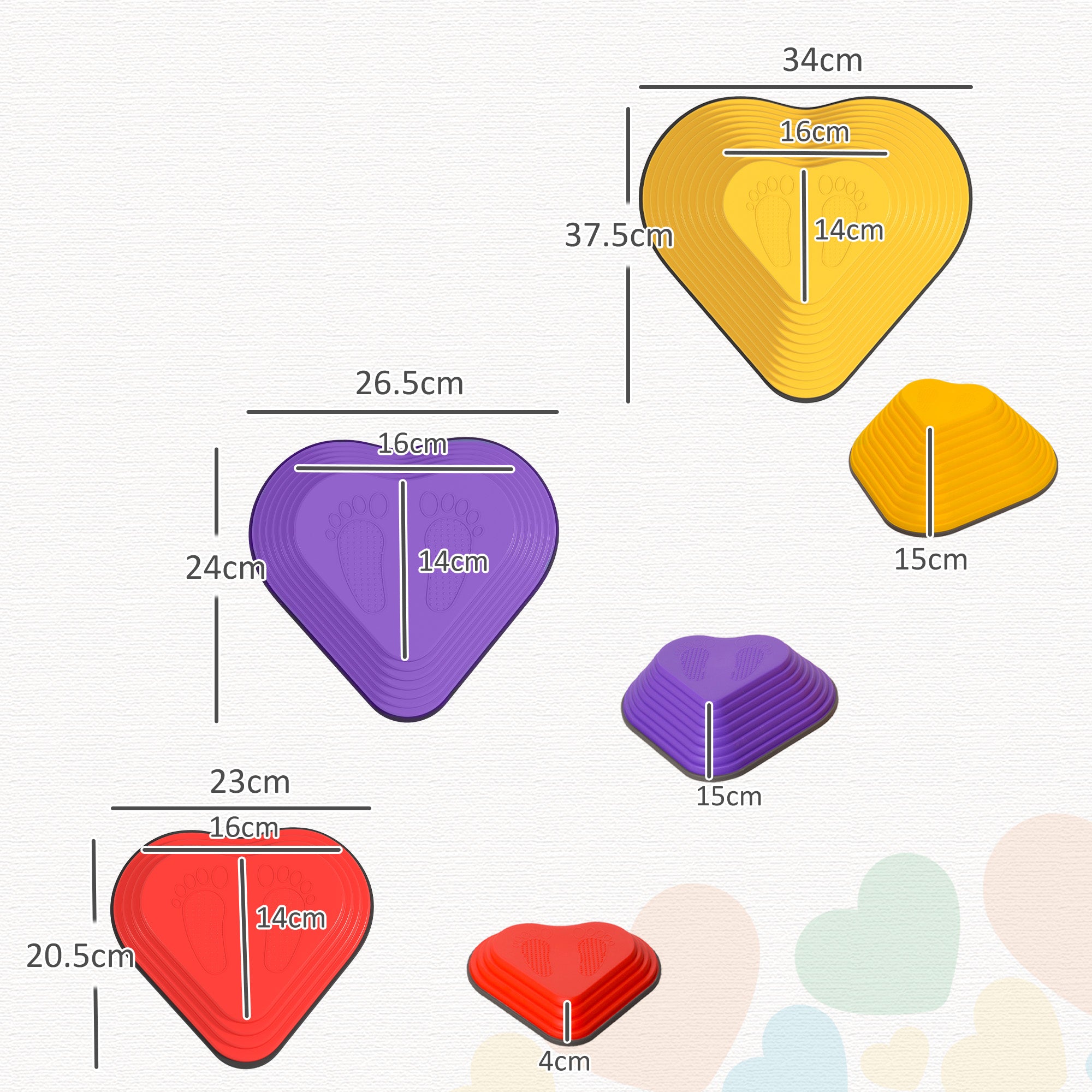 AIYAPLAY 6-Piece Heart-Shaped Kids Balance Stepping Stones and Motor Skills, Multicoloured 