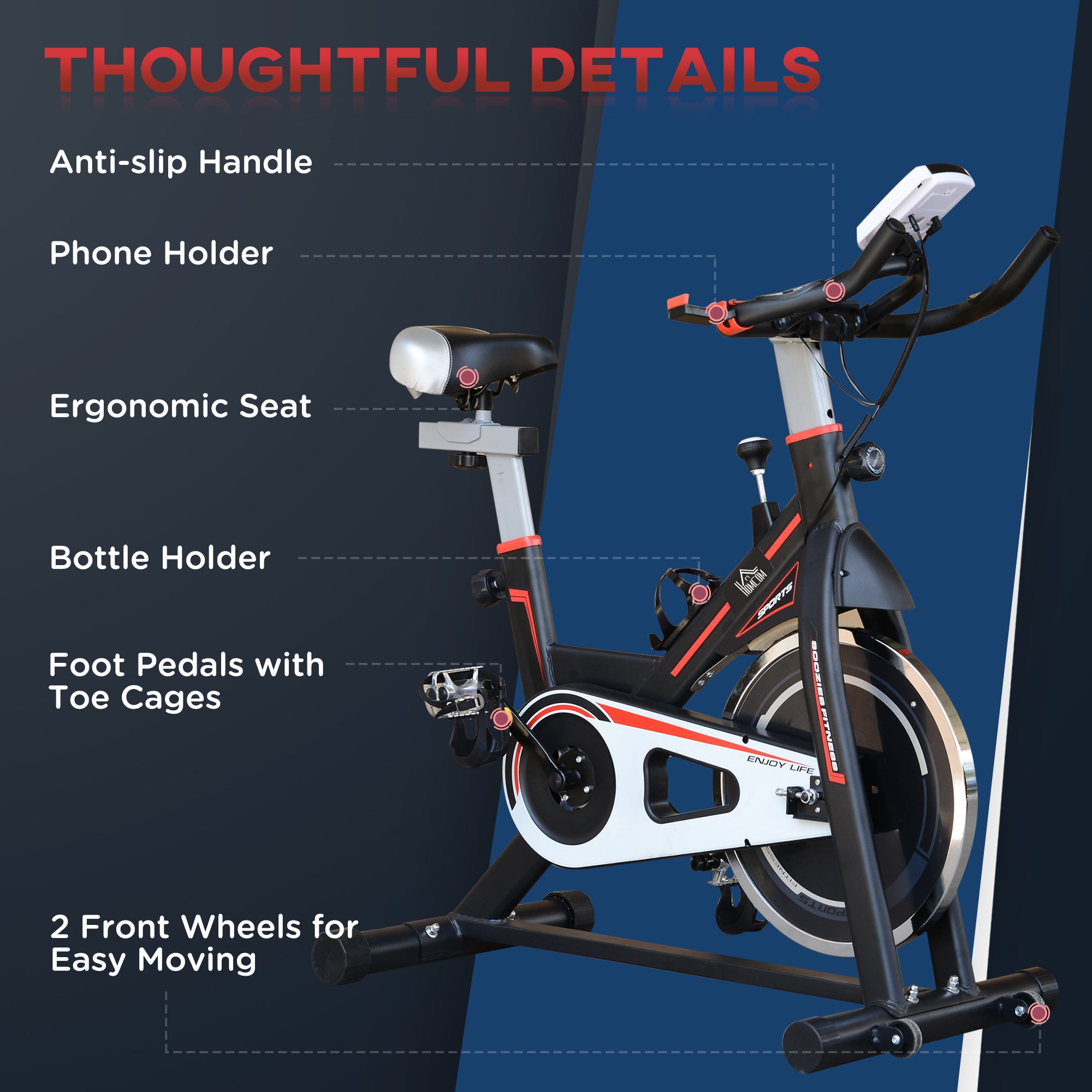 HOMCOM Exercise Bike, Indoor Cycling, with LCD Display, Heart Rate, Sensor - Black 