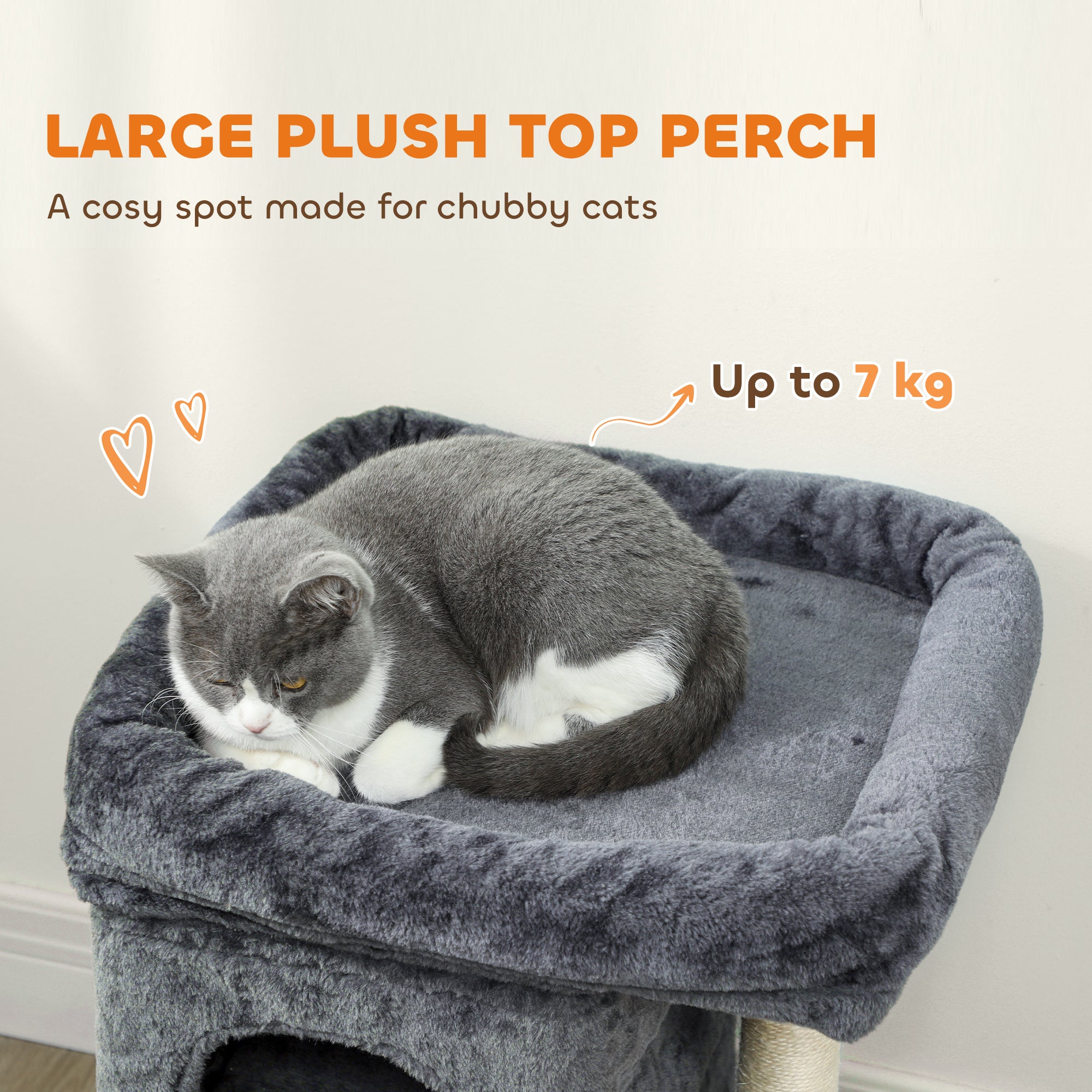 PawHut 66 cm Small Cat Tree for Large Cats, Cat Tower w/ Large Top Perch, 2 Condos, Sisal Scratching Post, Toy Ball, Dark Grey 