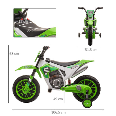 HOMCOM 12V Kids Electric Motorcycle Ride-On, with Training Wheels, for Ages 3-6 Years - Green 