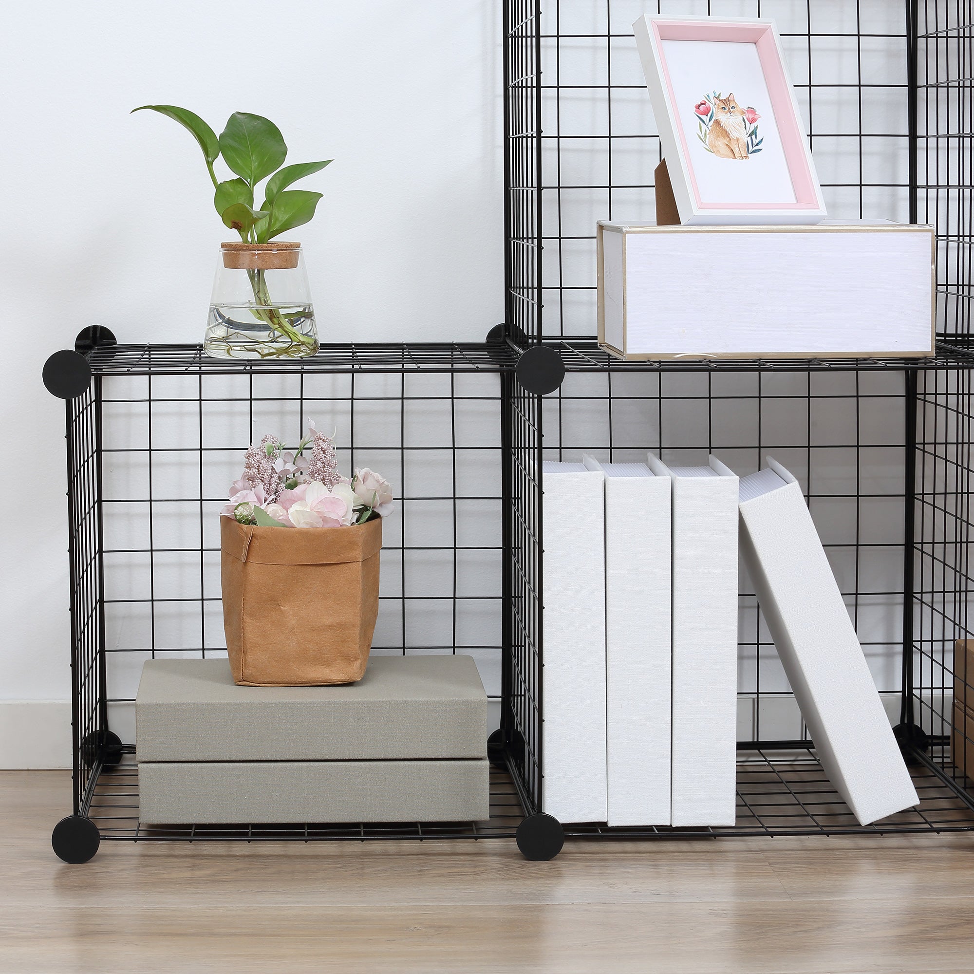 HOMCOM DIY 6 Cube Metal Wire Rack Interlocking Storage Cabinet Living Room Organiser Display Shelves Black 