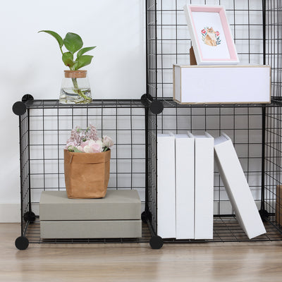 HOMCOM DIY 6 Cube Metal Wire Rack Interlocking Storage Cabinet Living Room Organiser Display Shelves Black 