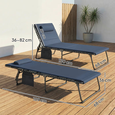Outsunny Set of Two Reclining Sun Loungers - Dark Blue 