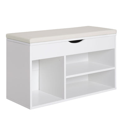 HOMCOM Wooden Shoes Cabinet Bench Hidden Storage Padded Seat Organiser Footwear Rack Hallway White 80 x 30 x 47 cm 