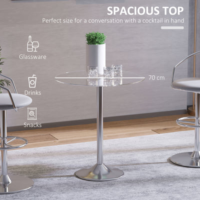 HOMCOM Round Dining Table, Modern Dining Room Table with Tempered Glass Top, Steel Base, Space Saving Small Bar Table 