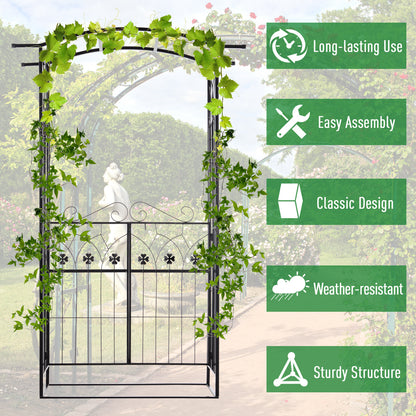 Outsunny Garden Outdoor Entrance Arch with Door Outdoor Patio Decoration for Rose Trellis Arbour Climbing Plant 131L x 49W x 200Hcm 