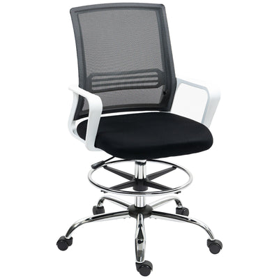 HOMCOM Draughtsman Chair, Mesh Drafting Chair, Ergonomic Office Chair with Lumbar Support, Adjustable Foot Ring, Black 