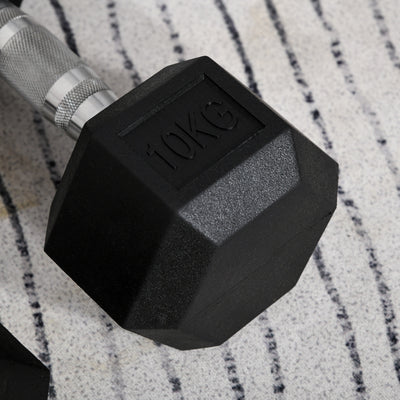 HOMCOM 2x10kg Hex Dumbbells Set Rubber Dumbbells Weight Lifting Equipment Fitness Home Gym 
