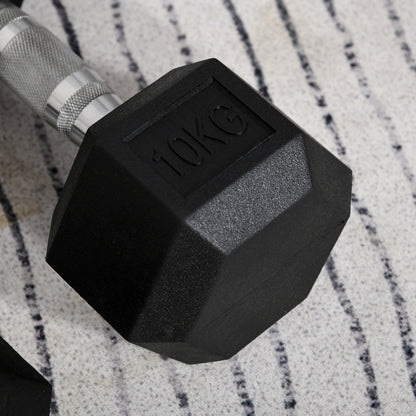 HOMCOM 2x10kg Hex Dumbbells Set Rubber Dumbbells Weight Lifting Equipment Fitness Home Gym 