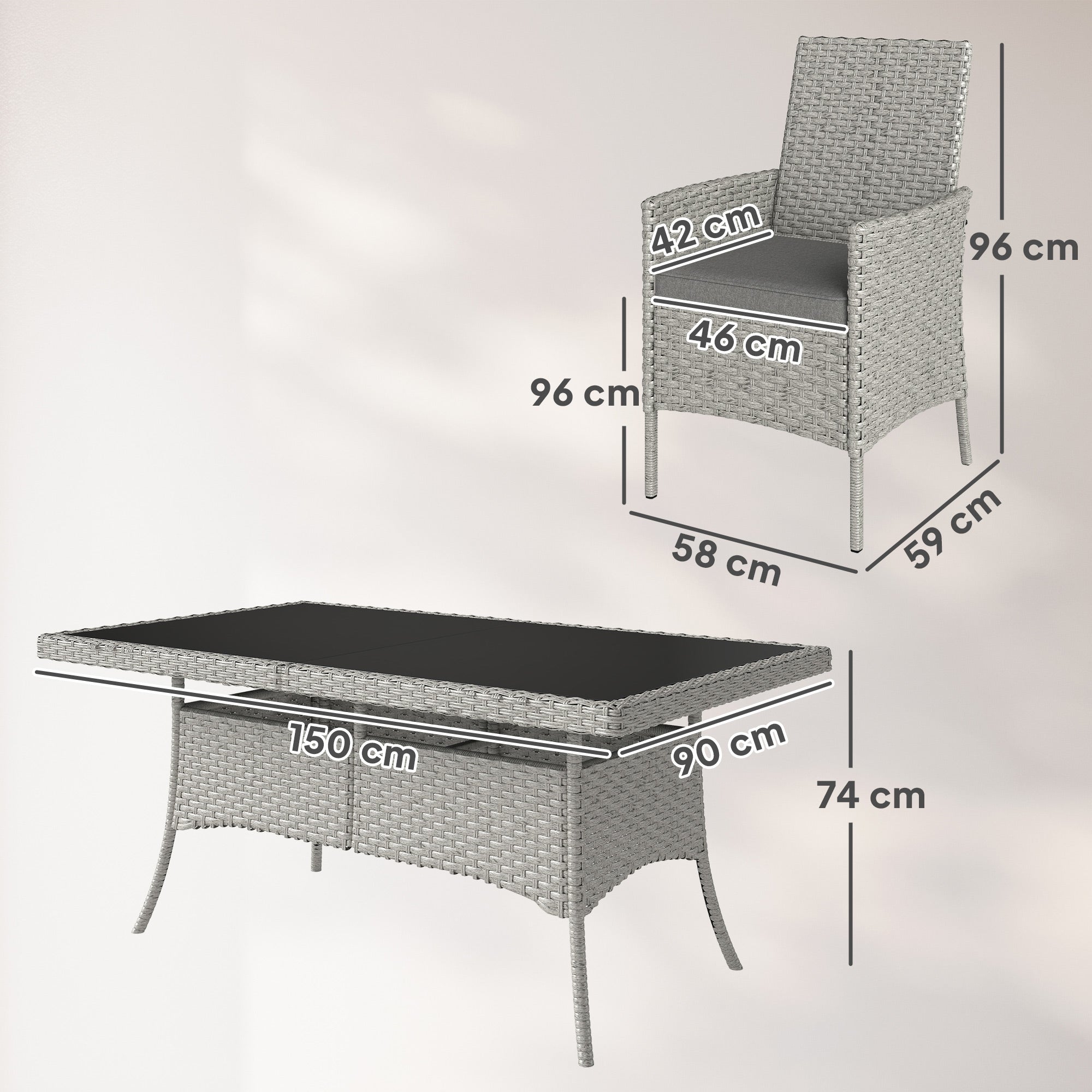 Outsunny Seven-Piece Rattan Dining Set - Grey 