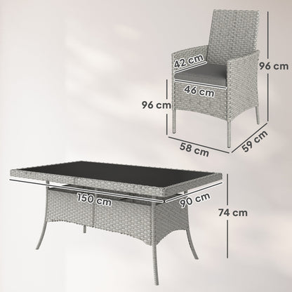 Outsunny Seven-Piece Rattan Dining Set - Grey 