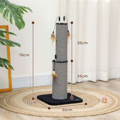 PawHut 78cm 2-in-1 Cat Scratching Post with 3 Toy Feathers, Black 