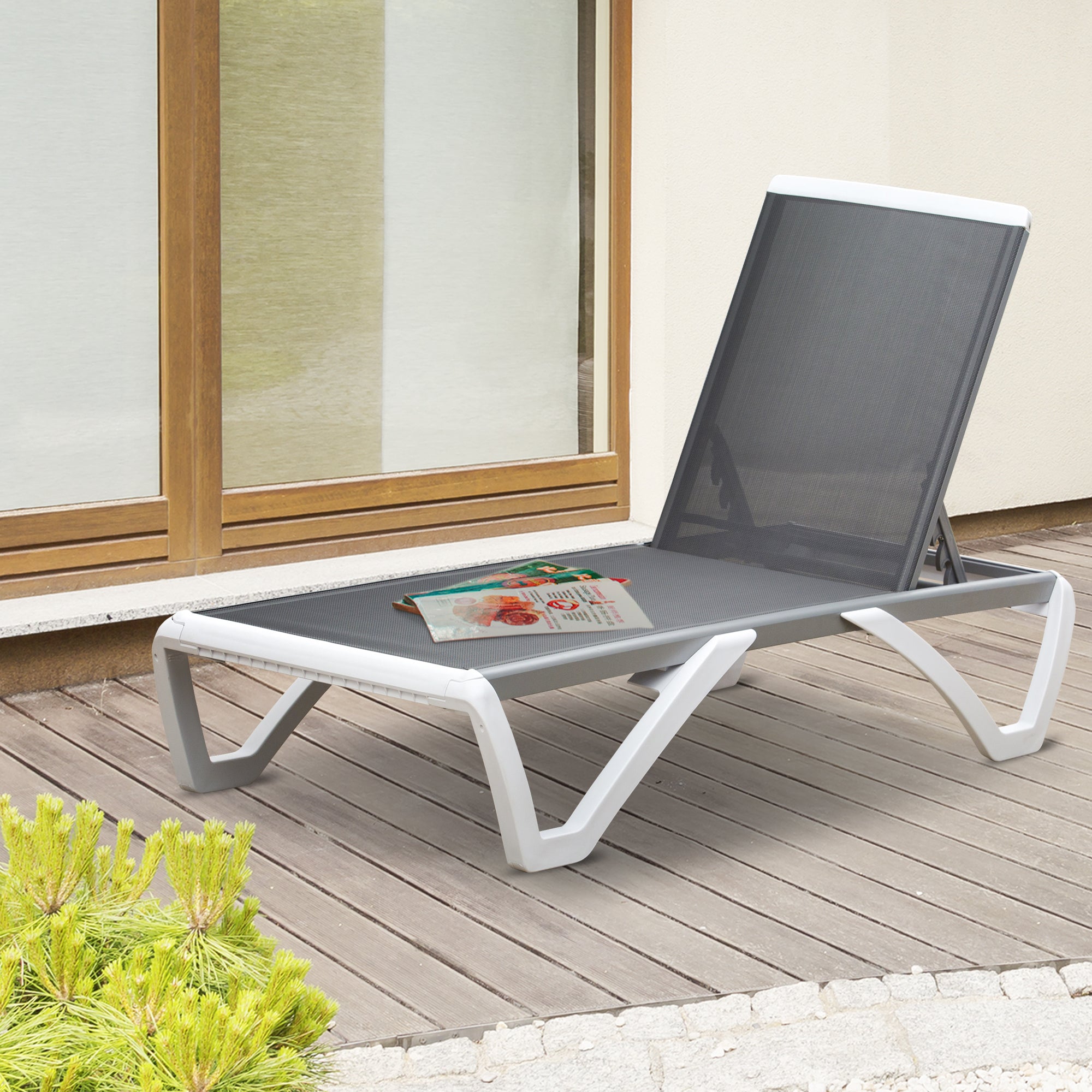 Outsunny Aluminium Frame Sun Lounger, with Adjustable Back - Grey 
