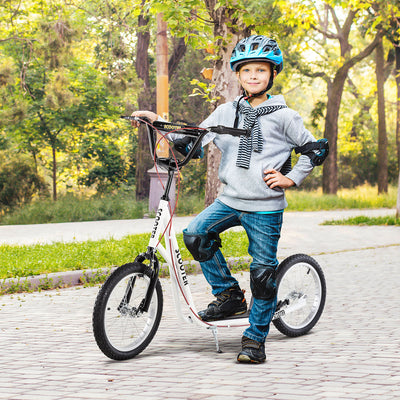 HOMCOM Kick Scooters for Kids with Adjustable Height, Anti-Slip Deck, Dual Brakes, Rubber Tyres, for Boys and Girls Aged 5+ Years Old - White 
