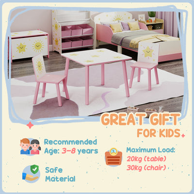 AIYAPLAY 3-Piece Toddler Table and Chair Set, Kids Table with 2 Chairs Set for Bedroom, Nursery, Playroom, Pink 