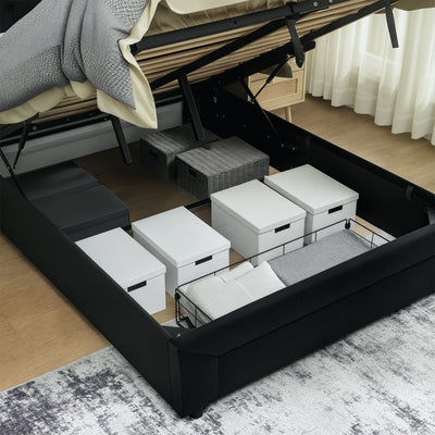 HOMCOM Double Ottoman Bed Frame, with Front Drawer - Black 