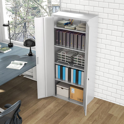 HOMCOM Five Shelf Lockable Steel Office Cabinet - White 