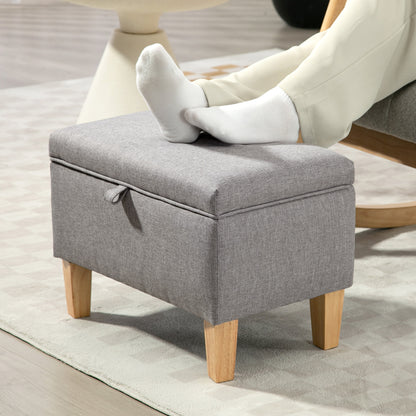 HOMCOM 16L Linen Storage Ottoman Padded Footstool with Rubberwood Legs for Storage Box, Bed End, Shoe Bench, Seating, Light Grey