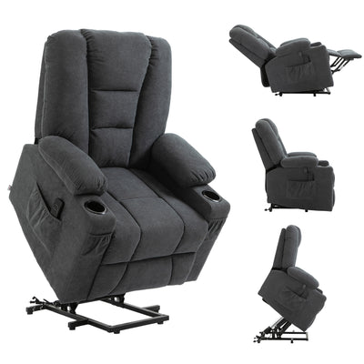 HOMCOM Oversized Riser and Recliner Chairs for the Elderly, Fabric Upholstered Lift Chair for Living Room with Remote Control, Side Pockets, Cup Holder, Charcoal Grey 