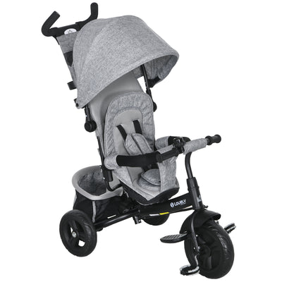 HOMCOM 6 in 1 Kids Trike with Parent Handle, Canopy, 5-point Safety Belt, Storage, Footrest, Brake, for 1-5 Years, Grey 