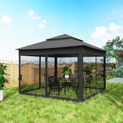 Outsunny 3 x 3(m) Pop Up Gazebo, Double-roof Garden Tent with Netting and Carry Bag, Party Event Shelter, Black 