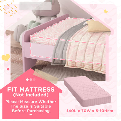 ZONEKIZ Bed for Kids Cat Design Toddler Bed Frame Bedroom Furniture with Guardrails, for 3-6 Years, 143L x 74W x 72Hcm - Pink 