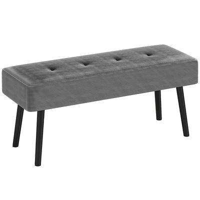 HOMCOM End of Bed Bench, Corduroy Bedroom Bench with Thick Padding and Steel Legs, Tufted Window Seat for Entryway, Living Room, Grey 