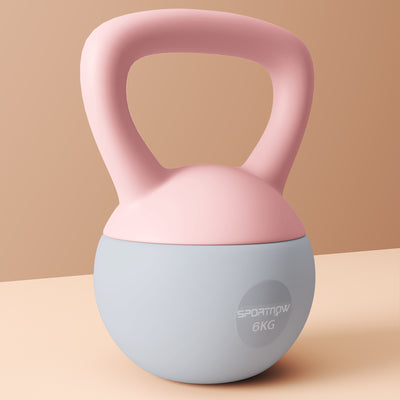 SPORTNOW 6KG Soft Kettlebell, Kettlebell with Non-Slip Handle for Home Gym, Weight Lifting, Strength Training, Pink/Grey 