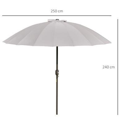 Outsunny 2.5m Tilting Parasol, with Pleated Canopy - Light Grey 