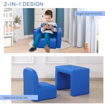 HOMCOM 2 In 1 Toddler Sofa Chair,  48 x 44 x 41 cm, for Game Relax Playroom, Blue 