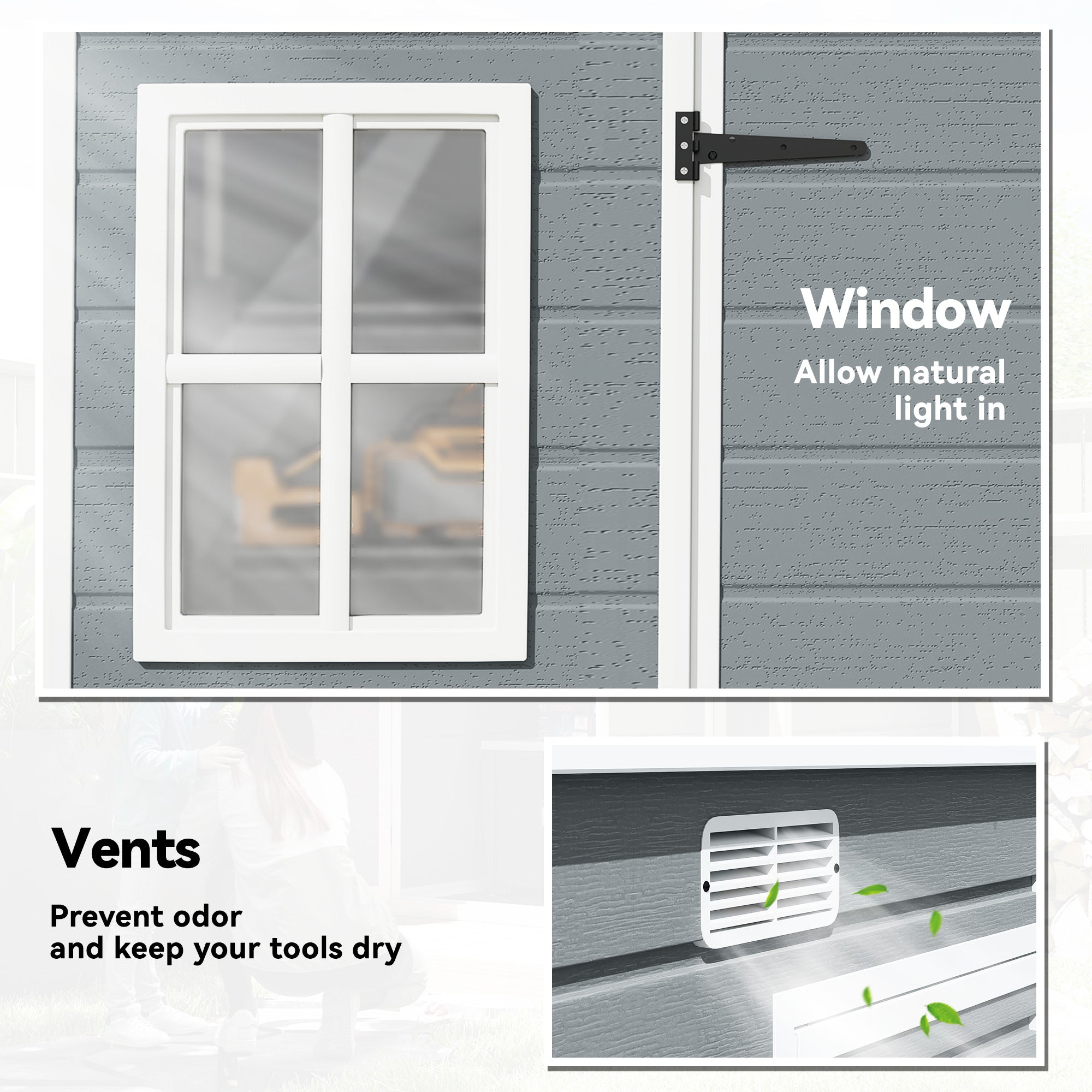 Outsunny 10 x 4 ft Resin Garden Shed, Outdoor Storage Shed with Floor, Windows, Lockable Doors and Vents, Grey 