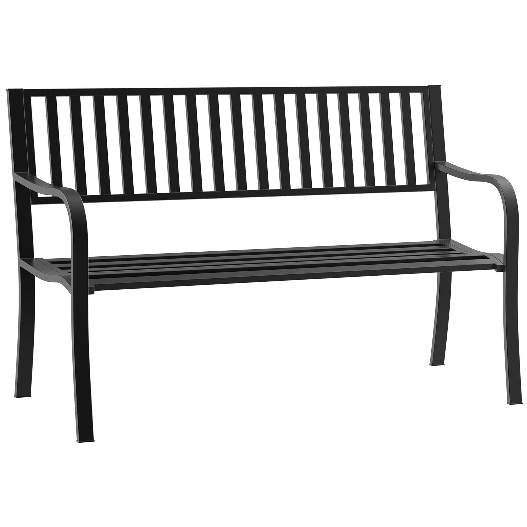 Outsunny Metal Garden Bench Loveseat with Slatted Seat, Black 