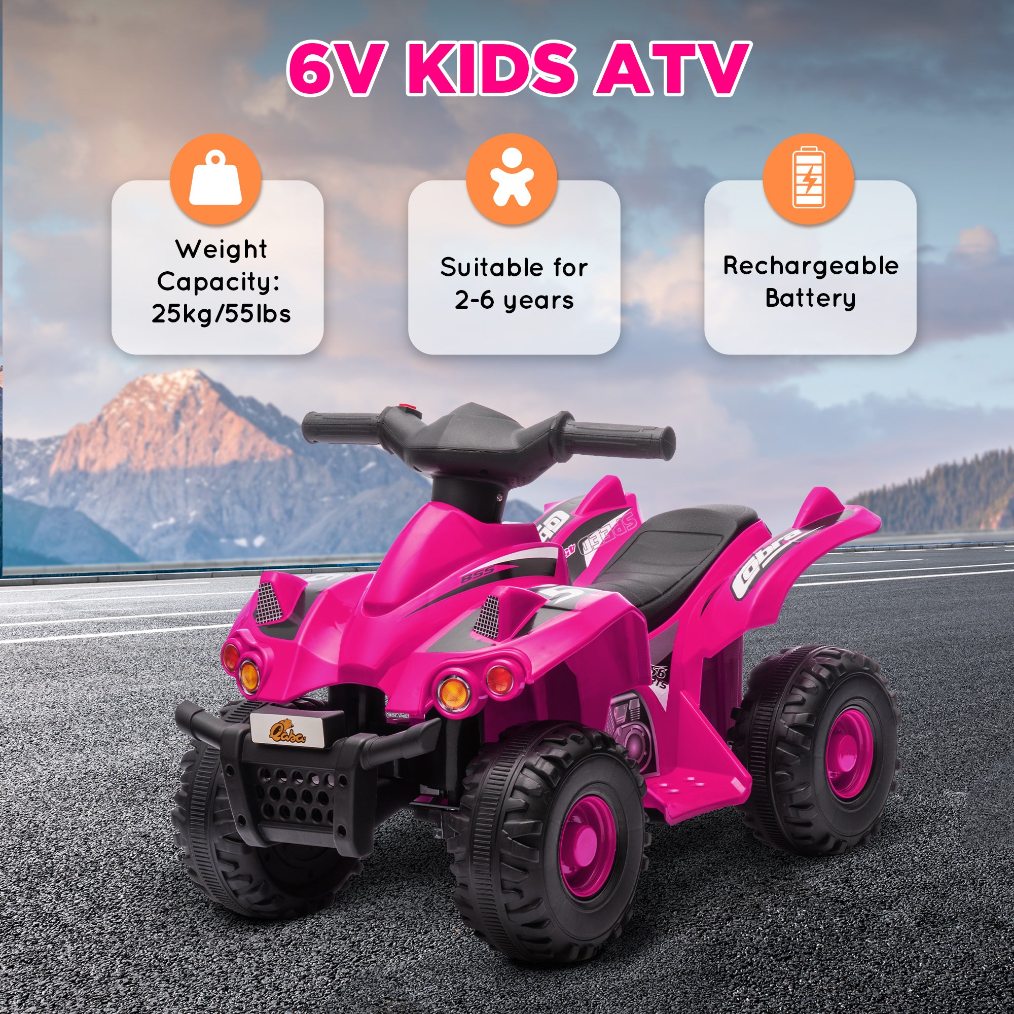 AIYAPLAY 6V Kids Electric Quad Bike w/ Music, Forward Function, for 2-6 Years, Pink 
