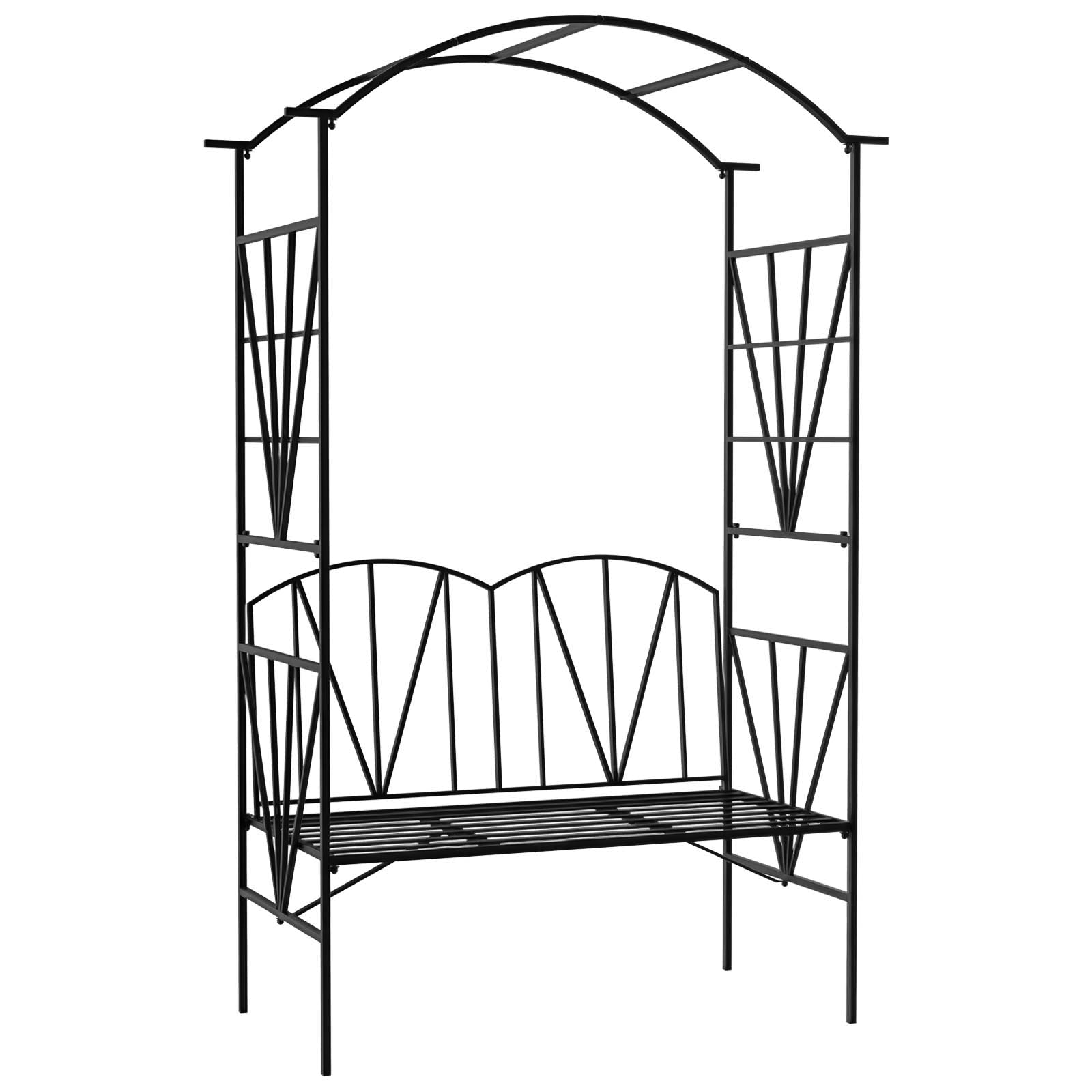 Outsunny Garden Bench, 2 Seater Outdoor Patio Bench, Metal Garden Loveseat with Arch for Vines and Climbing Plants, Black 