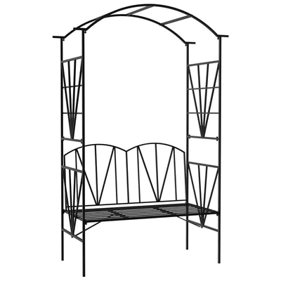 Outsunny Garden Bench, 2 Seater Outdoor Patio Bench, Metal Garden Loveseat with Arch for Vines and Climbing Plants, Black 
