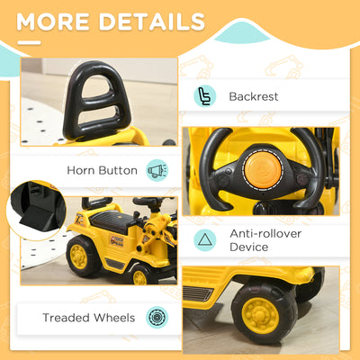 HOMCOM NO POWER 3 in 1 Ride On Toy Bulldozer Toddler Digger Excavator Scooter Storage Cart Toilet Pretend Play Construction Truck 