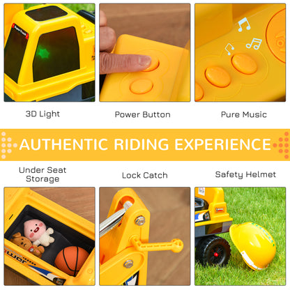 HOMCOM 2 in 1 Ride on Excavator Digger No Power Detachable Digging Bucket and Grab Bucket Music Light for 2-3 Years Old 