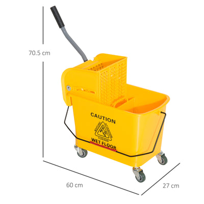 HOMCOM 20L Mop Bucket on Wheels, with Water Separation Panel - Yellow 